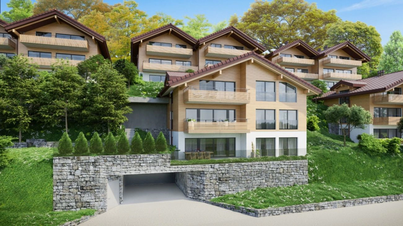 Visualisierung eines Chalet-Neubauprojekts in Hanglage