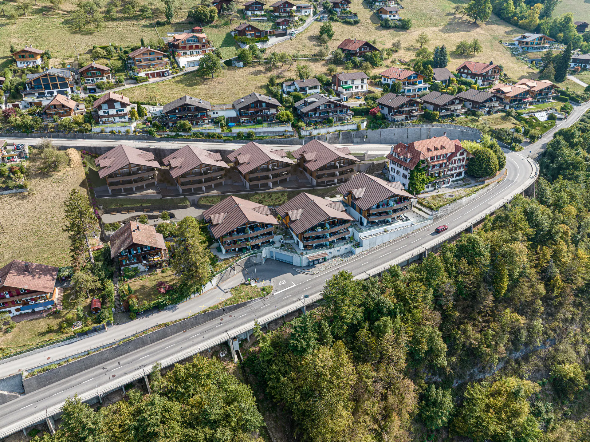 Luftaufnahme des Neubauprojekts Bellevue am Seeufer